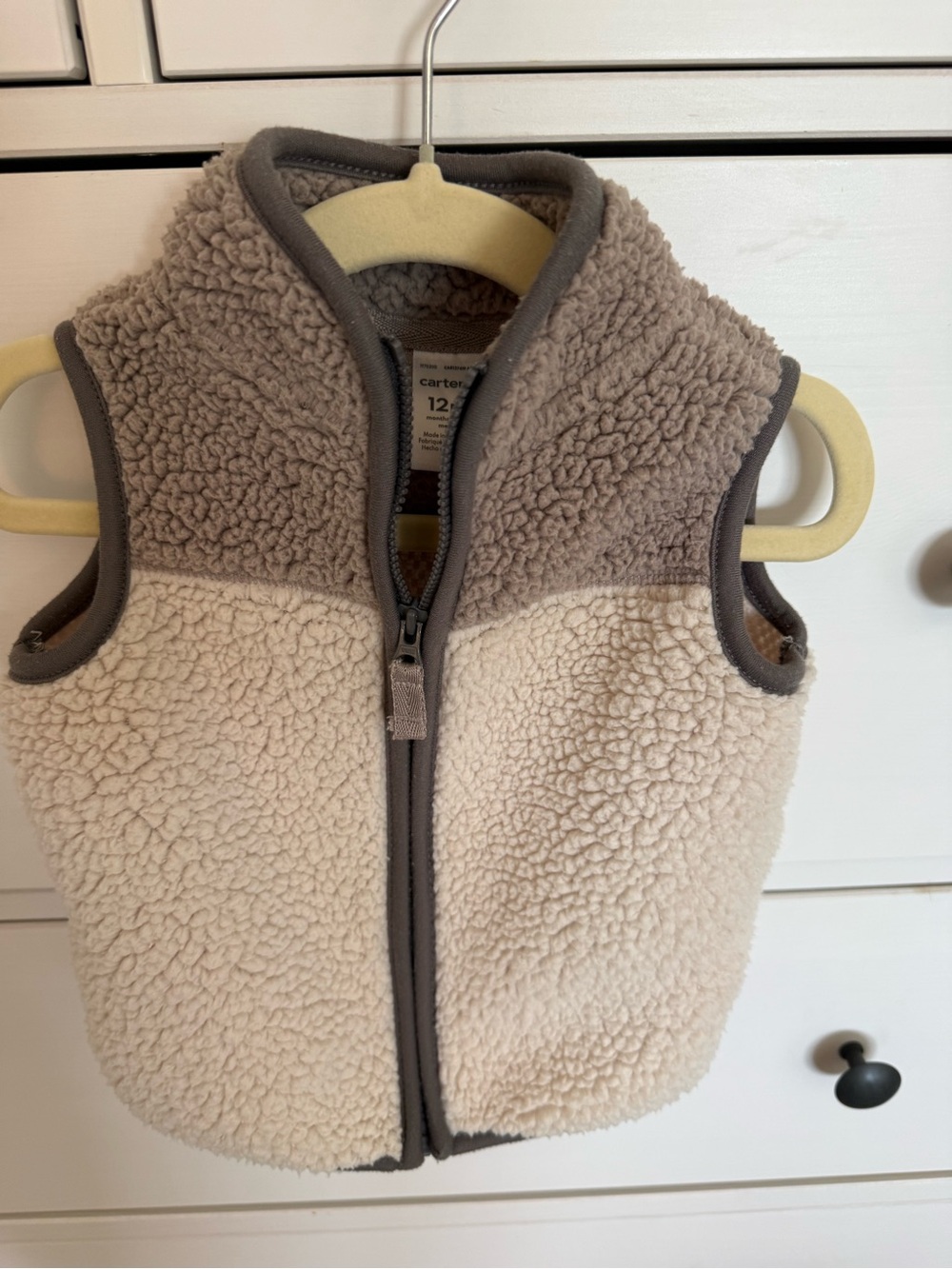 Carter's Two-Tone Sherpa Vest in Taupe & Cream